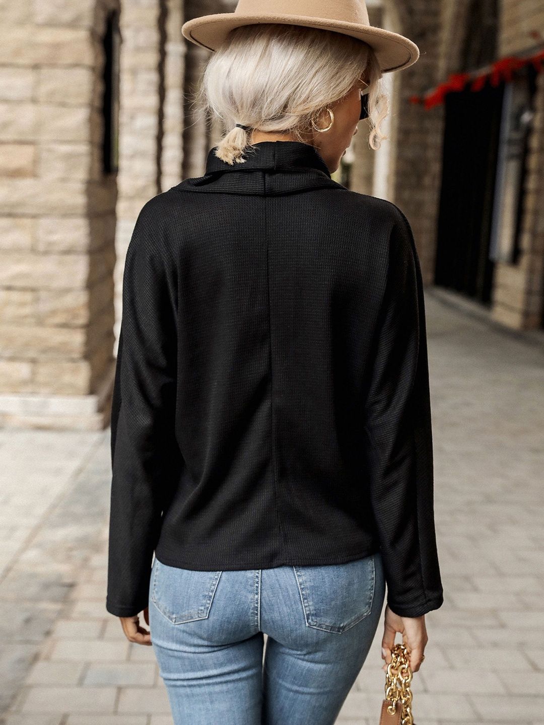 Women's Black Twisted Wrap Top