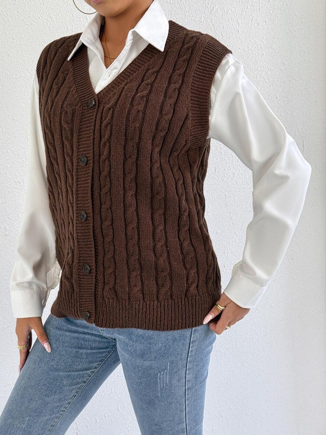 Women Cable Knit Sweater Vest