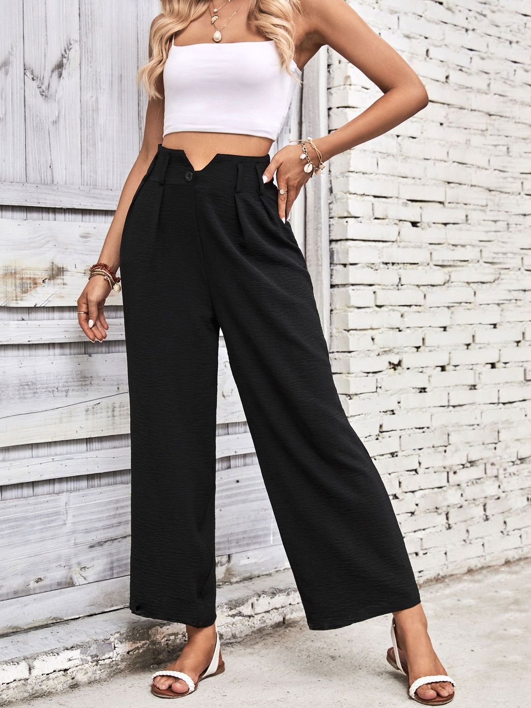Women High-Rise Non Iron Pleated Trousers
