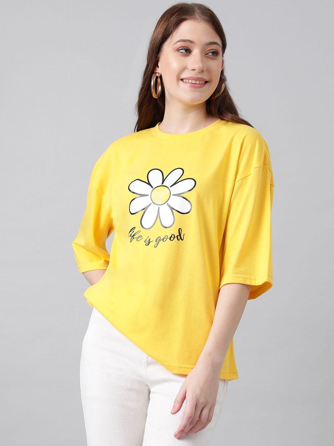 NOWI Women Printed Drop-Shoulder Sleeves T-shirt