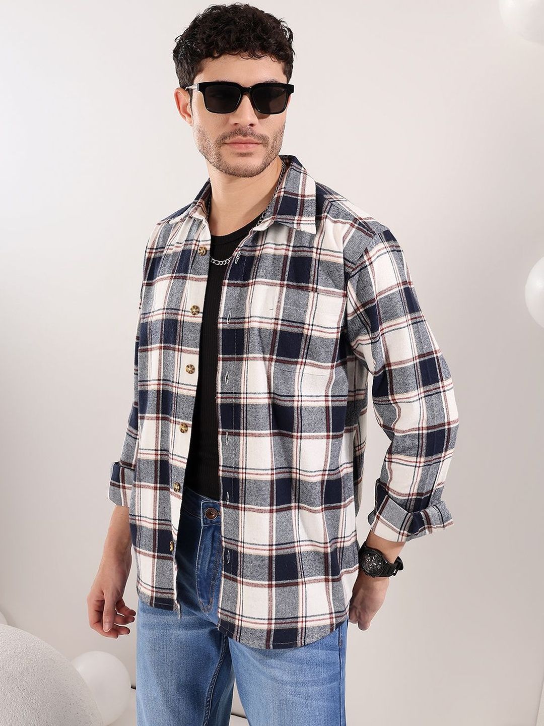 NOWI Men Tartan Checks Checked Casual Shirt