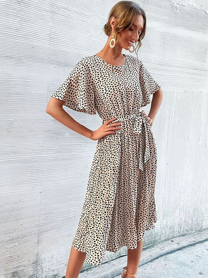 Animal Print Flutter Sleeve Fit & Flare Midi Dress