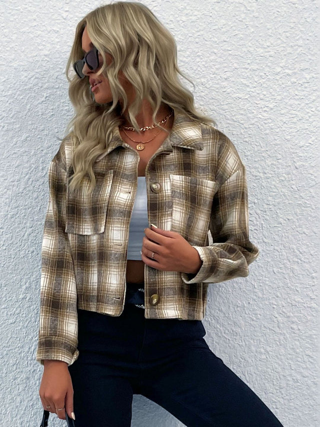 Checked Crop Jacket - Nowi Korean Fashion