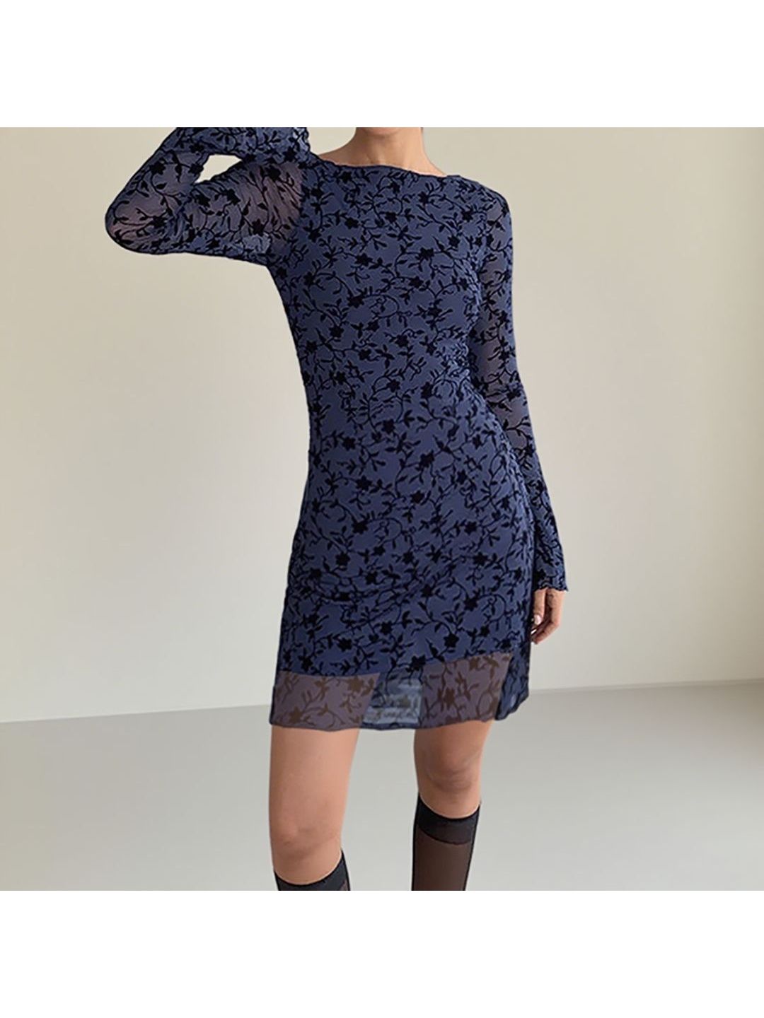 NOWI Floral Print Flared Sleeve Sheath Dress