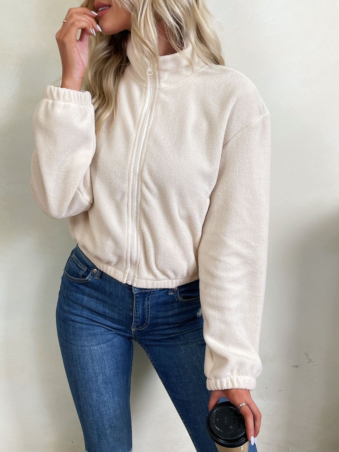 Women Fleece Lightweight Open Front Jacket