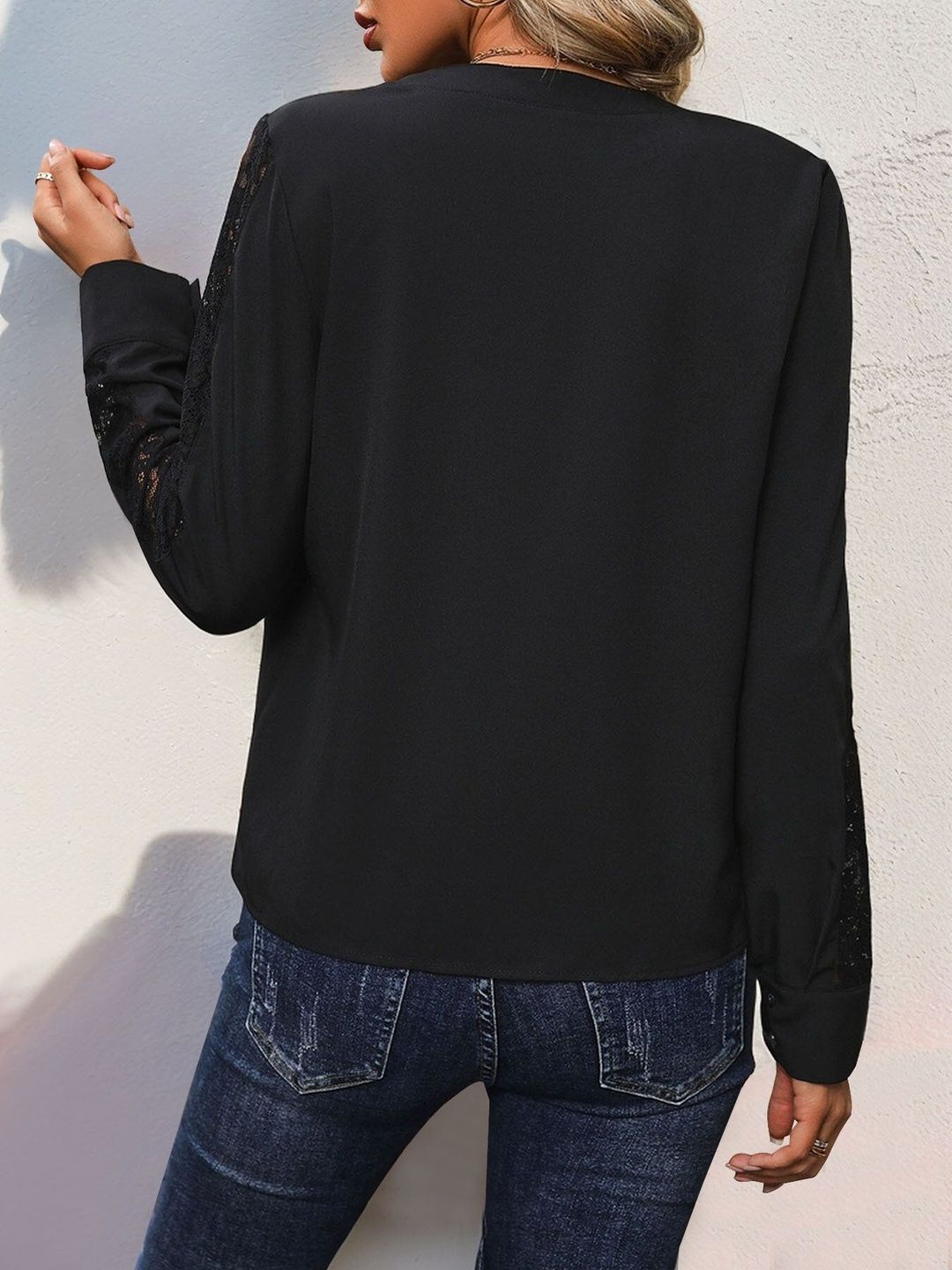 Women's Black Mandarin Collar Top