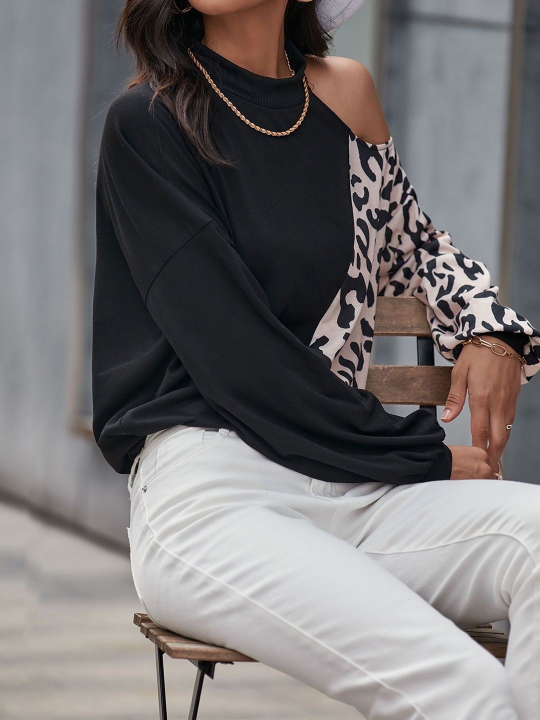 Women Colourblocked High Neck T-shirt