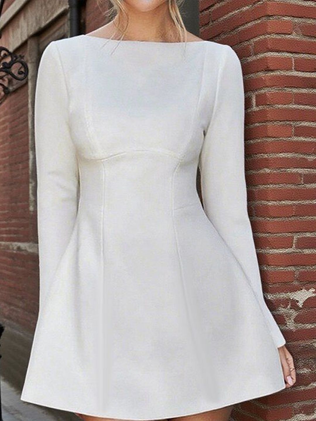 Fit & Flare Dress Long Sleeve - Nowi Korean Fashion
