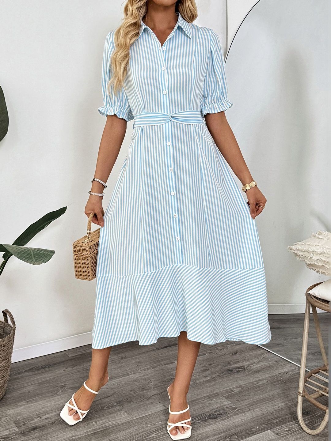 Striped A-Line Midi Dress