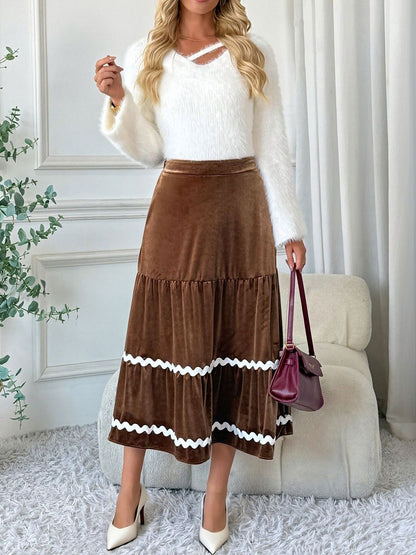 Women Solid Brown Midi Skirt