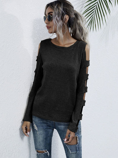 Women's Grey Nowi Women Ribbed Pullover Blend Printed