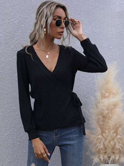 Women's Black Ribbed Pullover Blend Printed Regular Fit