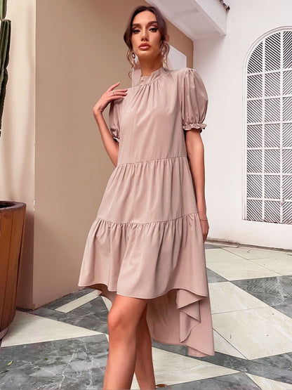 Puff Sleeve A-Line Midi Dress