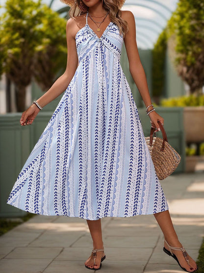 Print Halter Neck A-Line Midi Dress