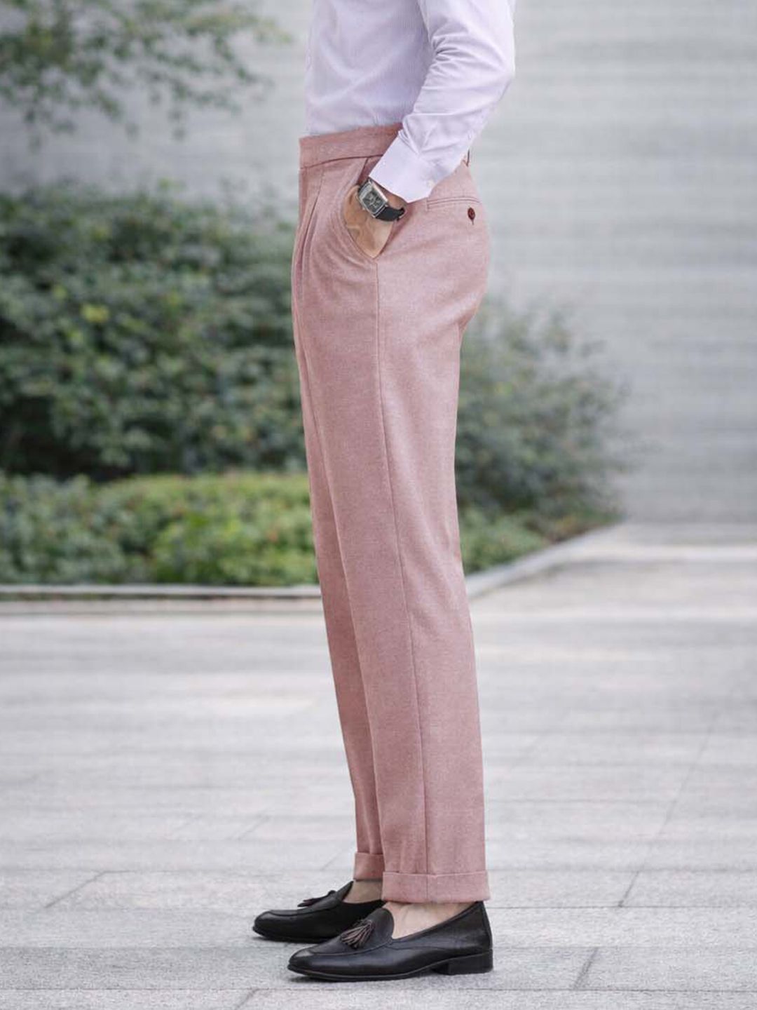 Men Straight Fit Wrinkle Free Pleated Trousers