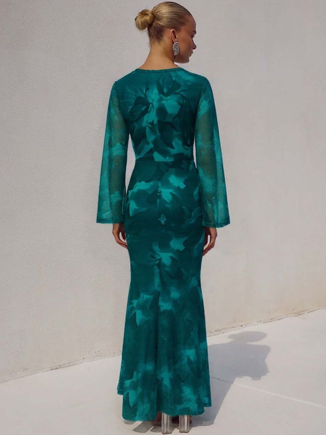 Tie and Dye Dyed Flared Sleeve Sheath Maxi Dress