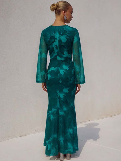 Tie and Dye Dyed Flared Sleeve Sheath Maxi Dress
