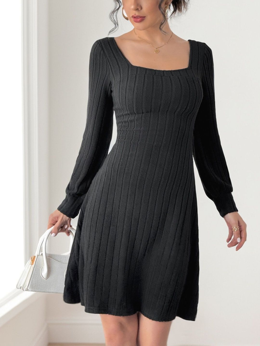Women's Black A-Line Dress Blend Printed