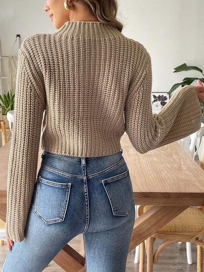 Women Ribbed Crop Pullover with Applique Detail