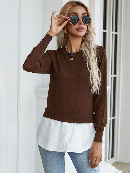 Women's Brown Pullover Blend Printed Regular Fit