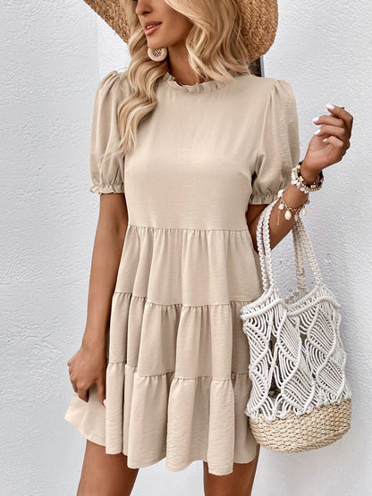 Puff Sleeve Ruffled Fit & Flare Dress