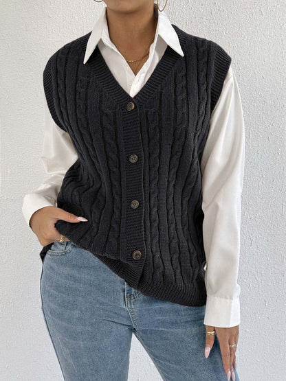 Women Cable Knit Ribbed Sweater Vest