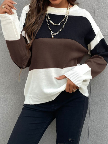 Women's Brown Colourblocked Pullover Blend Printed
