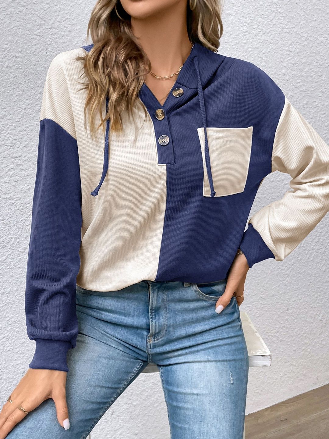 Women Colourblocked Hooded Sweatshirt