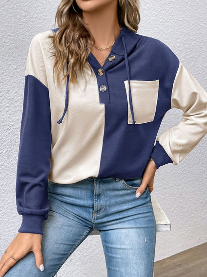 Women Colourblocked Hooded Sweatshirt