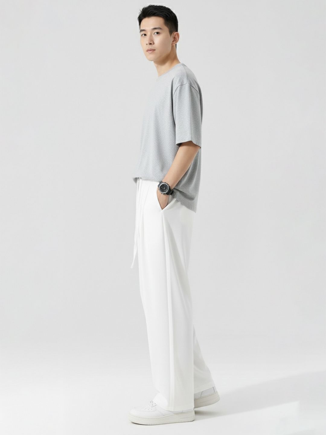 Men Relaxed Fit Wide Leg Drawstring Pants