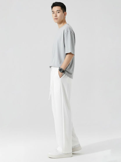 Men Relaxed Fit Wide Leg Drawstring Pants