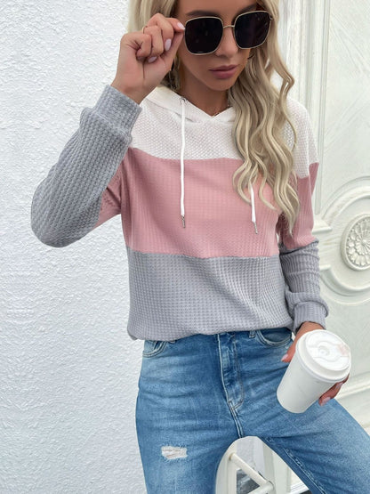 Colourblocked Hooded Sweatshirt in Multicolor Cotton - Nowi Korean Fashion