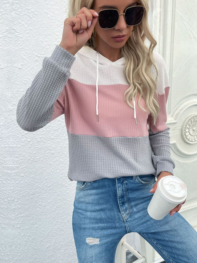 Colourblocked Hooded Sweatshirt in Multicolor Cotton - Nowi Korean Fashion