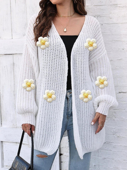 Women Floral Longline Cardigan with Applique Detail