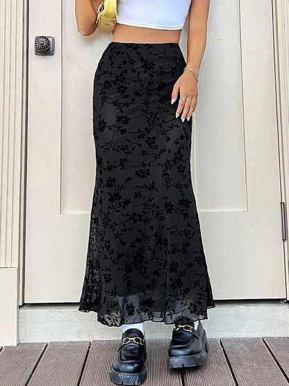 Women Floral Midi Flared Skirt