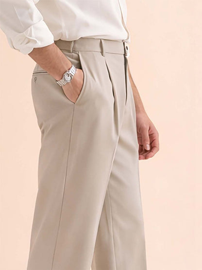 Men Straight Fit Wrinkle Free Pleated Trousers