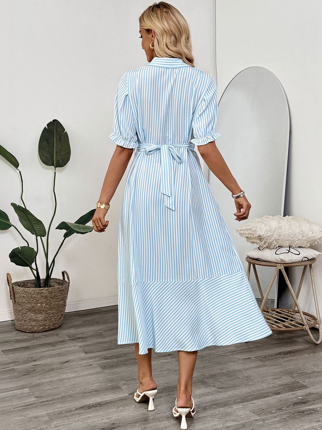 Striped A-Line Midi Dress