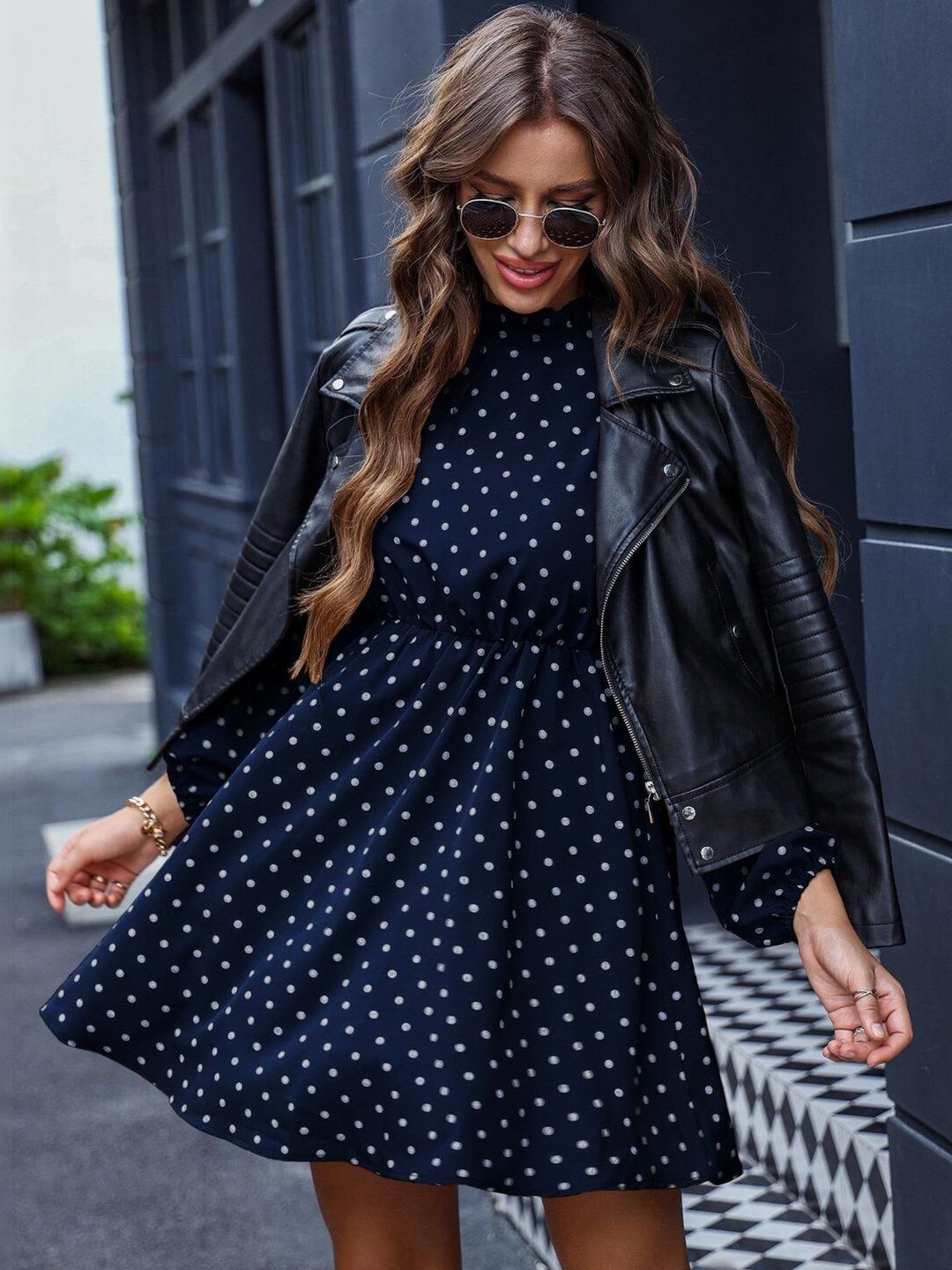 Polka Dot Print A-Line Dress