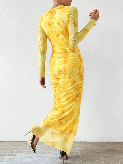 NOWI Floral Print Bodycon Maxi Dress