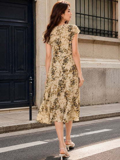 Print Flutter Sleeve Fit & Flare Midi Dress