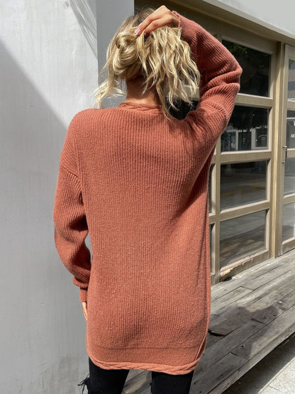 Women's Orange Ribbed Cardigan