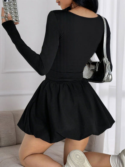 Women's Black Fit & Flare Mini Dress Blend Printed