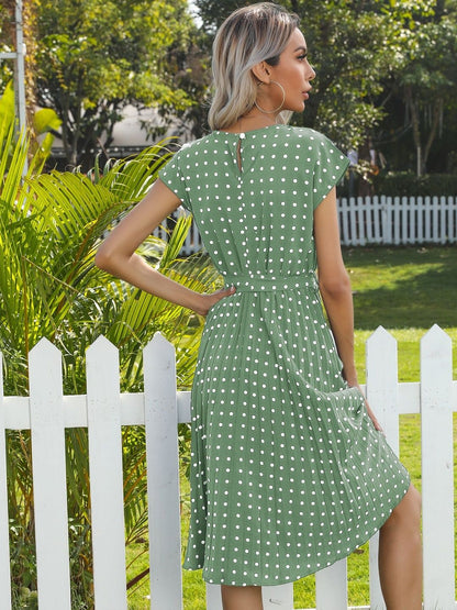 Polka Dot Print Fit & Flare Midi Dress