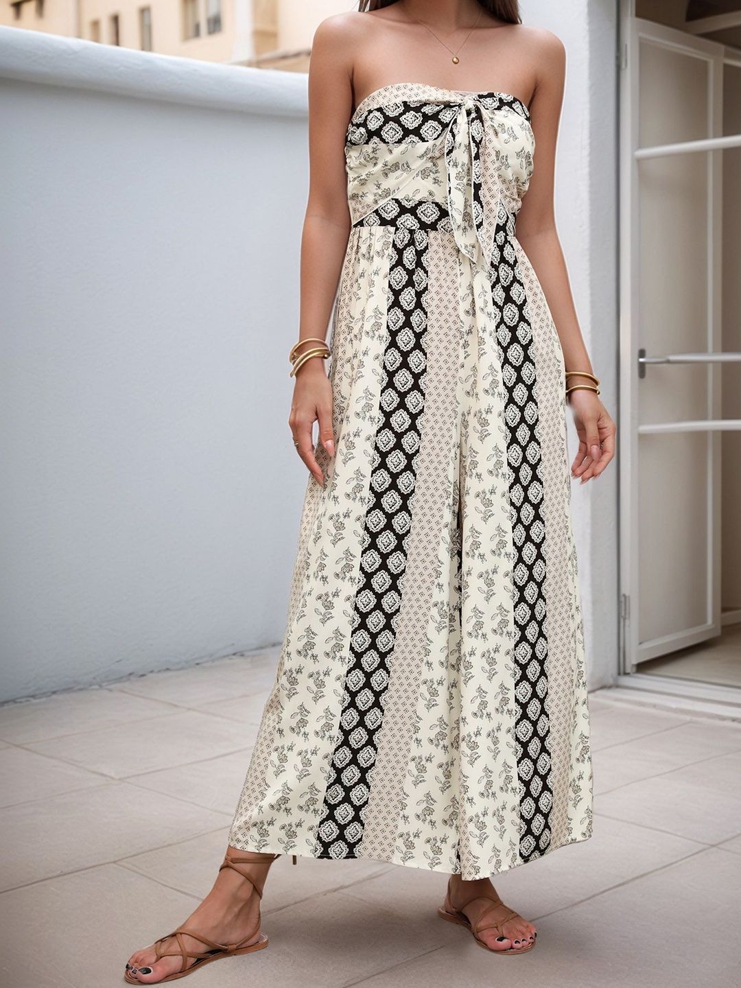 Off-Shoulder Printed Culotte Jumpsuit
