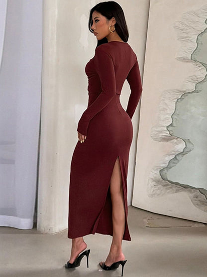 Women's Maroon Bodycon Maxi Dress Blend Printed