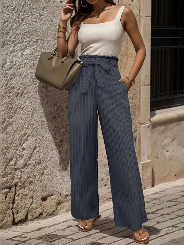 Textured High-Rise Non Iron Pleated Trousers in Blue synthetic - Nowi Korean Fashion