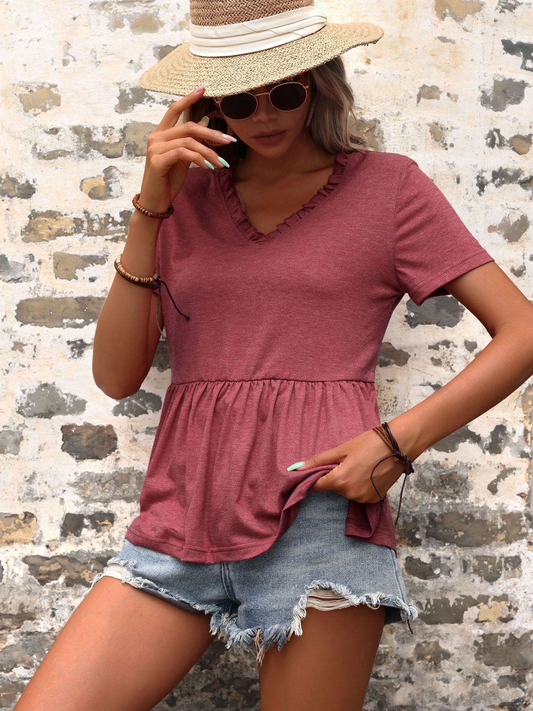 Ruffles Cotton Peplum Top