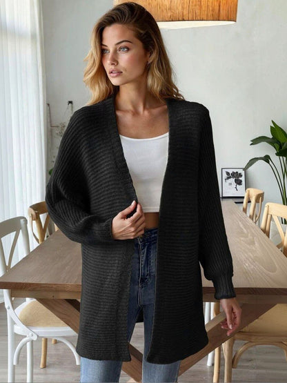 Ribbed Cardigan in Black acrylic Style 613 - Nowi Korean Fashion