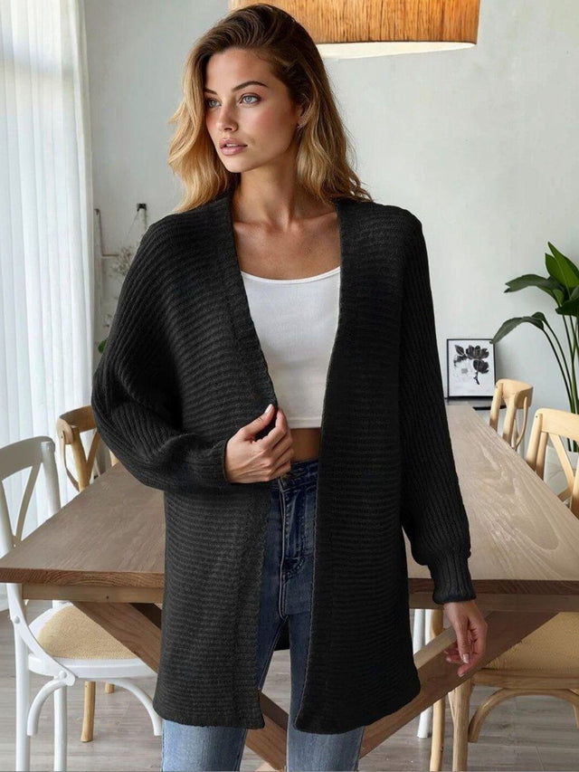 Ribbed Cardigan in Black acrylic Style 613 - Nowi Korean Fashion