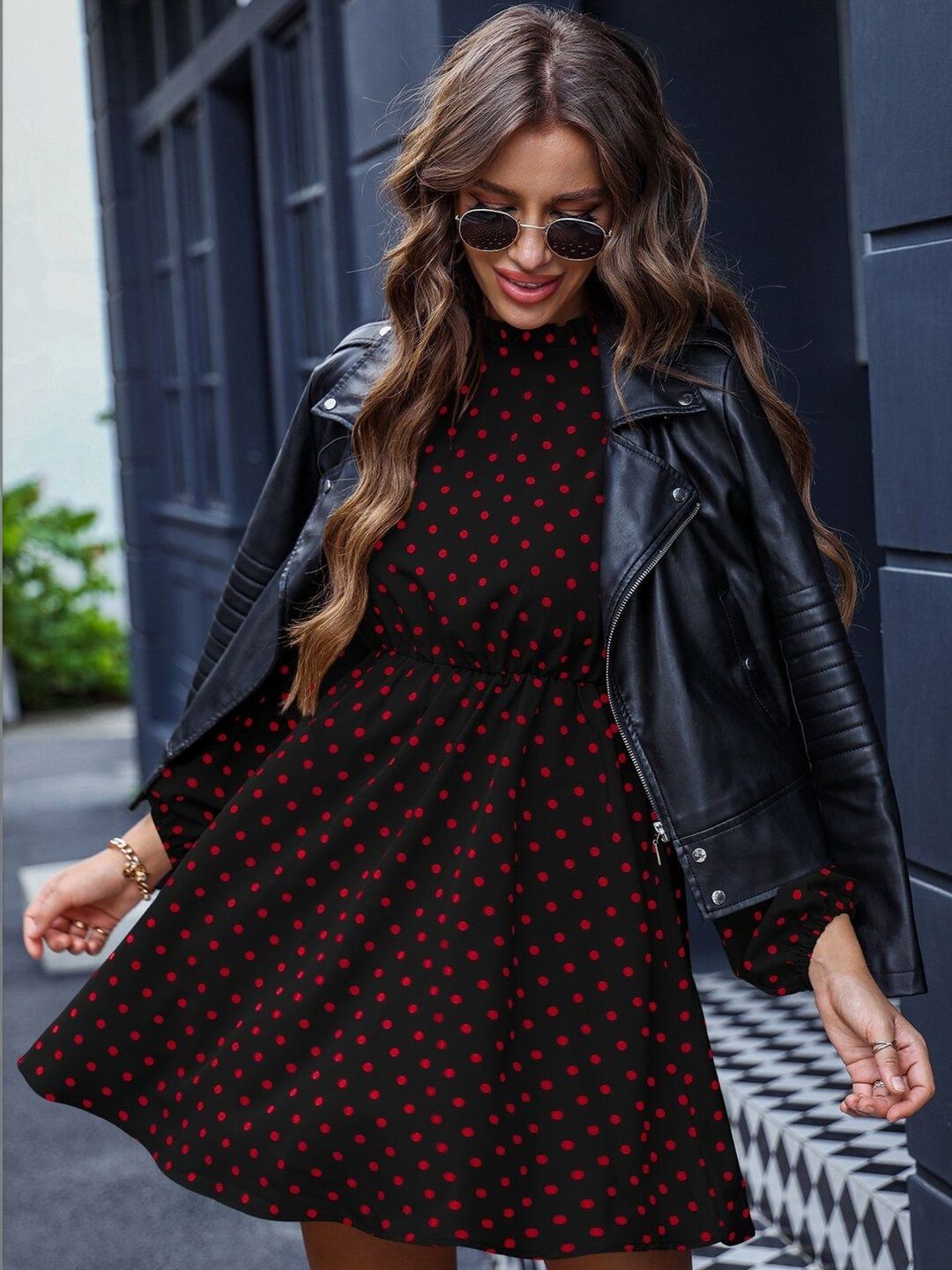 Polka Dot Print Fit & Flare Dress
